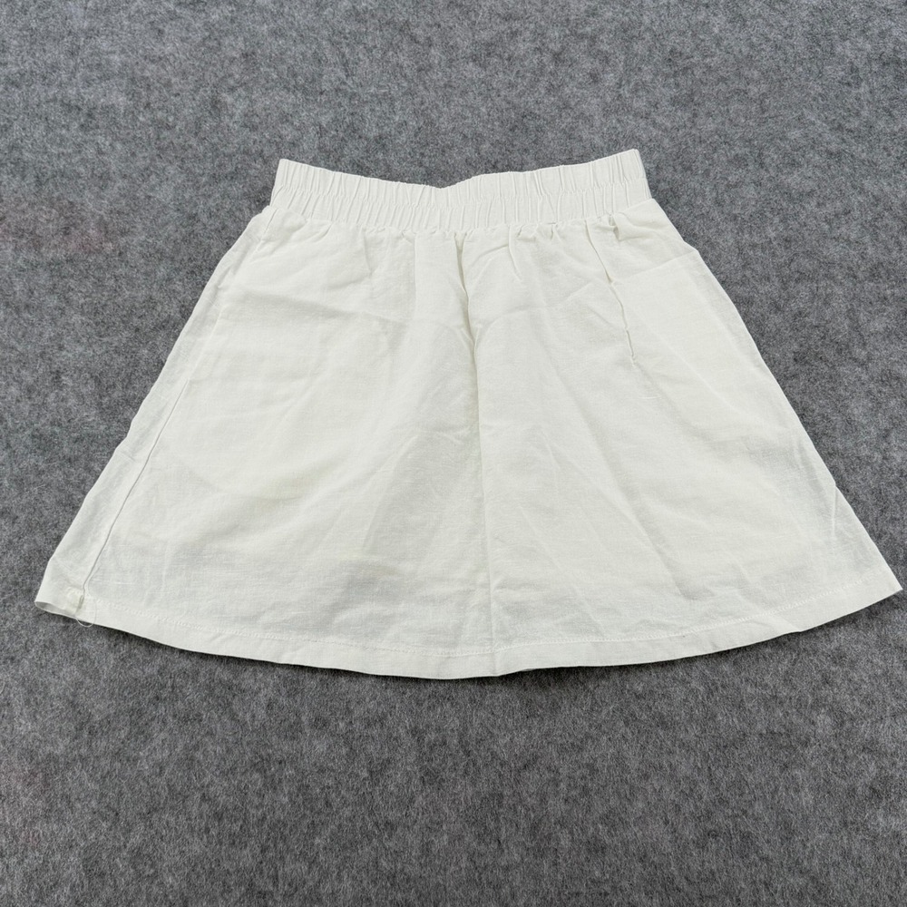 Princess Polly White Linen Blend Elastic Waist Mini Skirt US 4 Lined Pocketed